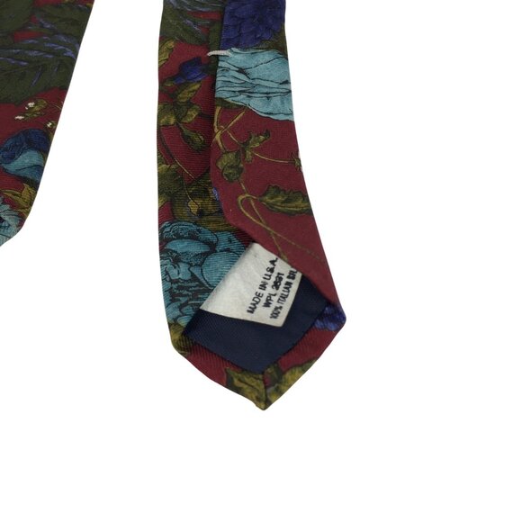 Vintage Bugatti Floral Neck Tie 100% Italian Silk Maroon Blue Flowers MadeIn USA - Picture 6 of 7